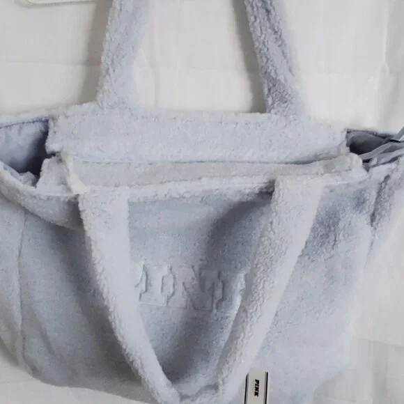 NWT! - PINK Victoria's Secret Sherpa Tote Color: Baby Blue - Picture 9 of 12
